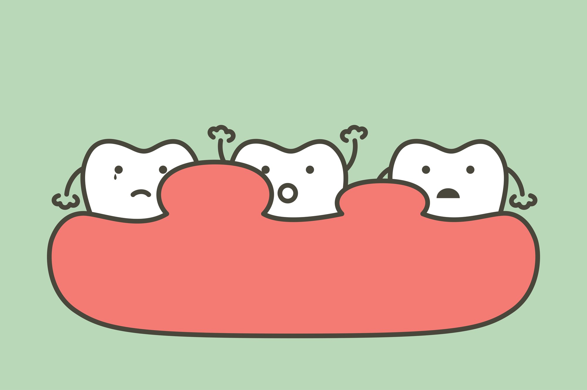 illustration of three teeth with swollen gums