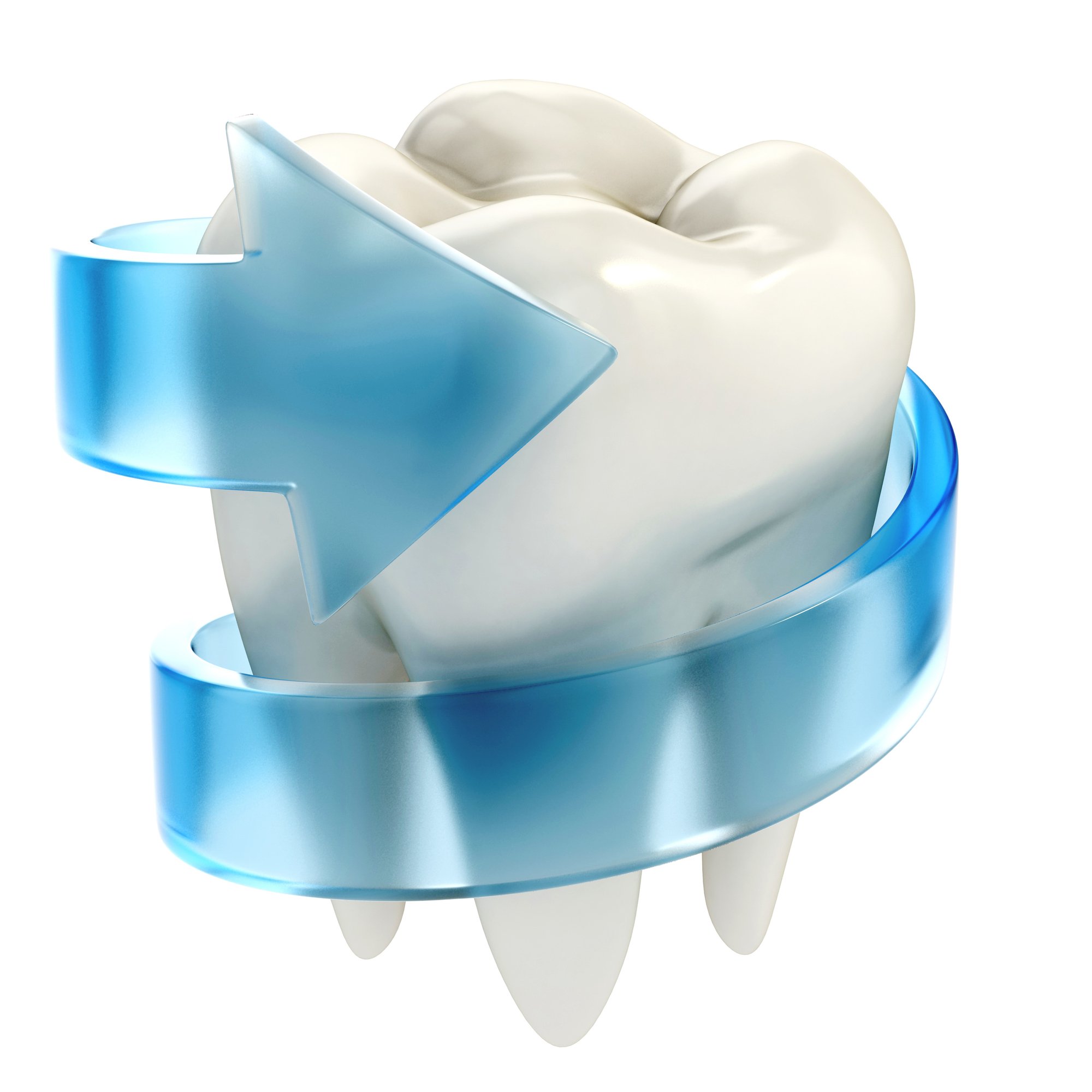 a tooth with a blue arrow